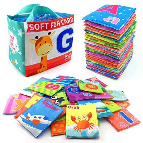 MoraBaby 26 Pieces Soft Alphabet Cards with Cloth Storage Bag for Babies Infants Toddlers and Kids ABCs Learning Flash Cards Best Early Educational Toys for 0 1 2 3 Years Old Boys and Girls - Image 1
