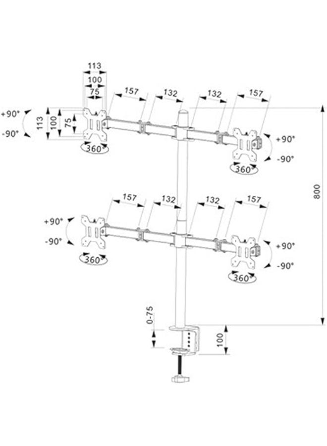Premium Quad Monitor Desk Mount – Fully Adjustable Free-Standing Base for 4 LCD Screens (13" to 27") – Heavy-Duty Multi-Monitor Stand with Cable Management (Black) - Image 5