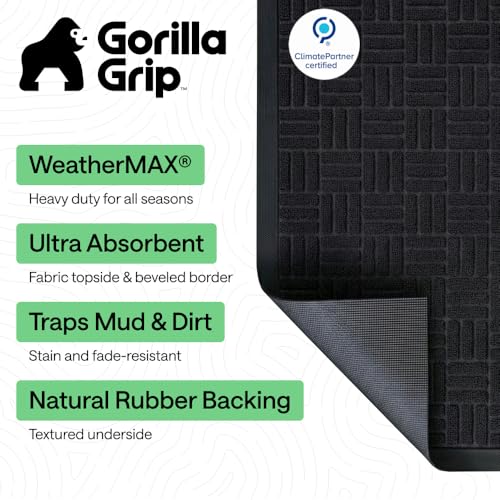 GORILLA GRIP 100 Waterproof AllSeason WeatherMAX Doormat US Designed Natural Rubber Stain and Fade Resistant Low Profile Indoor Outdoor Door Mats Easy Clean Patio Mat 29x17 Black Maze - Image 3