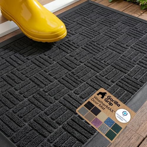 GORILLA GRIP 100 Waterproof AllSeason WeatherMAX Doormat US Designed Natural Rubber Stain and Fade Resistant Low Profile Indoor Outdoor Door Mats Easy Clean Patio Mat 29x17 Black Maze - Image 1