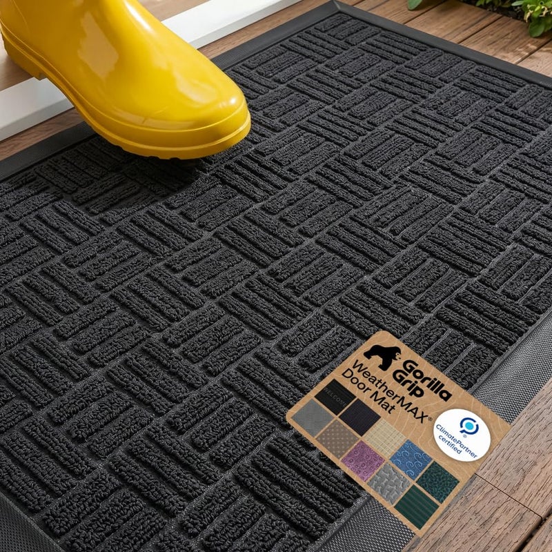 GORILLA GRIP 100 Waterproof AllSeason WeatherMAX Doormat US Designed Natural Rubber Stain and Fade Resistant Low Profile Indoor Outdoor Door Mats Easy Clean Patio Mat 29x17 Black Maze - Image 2