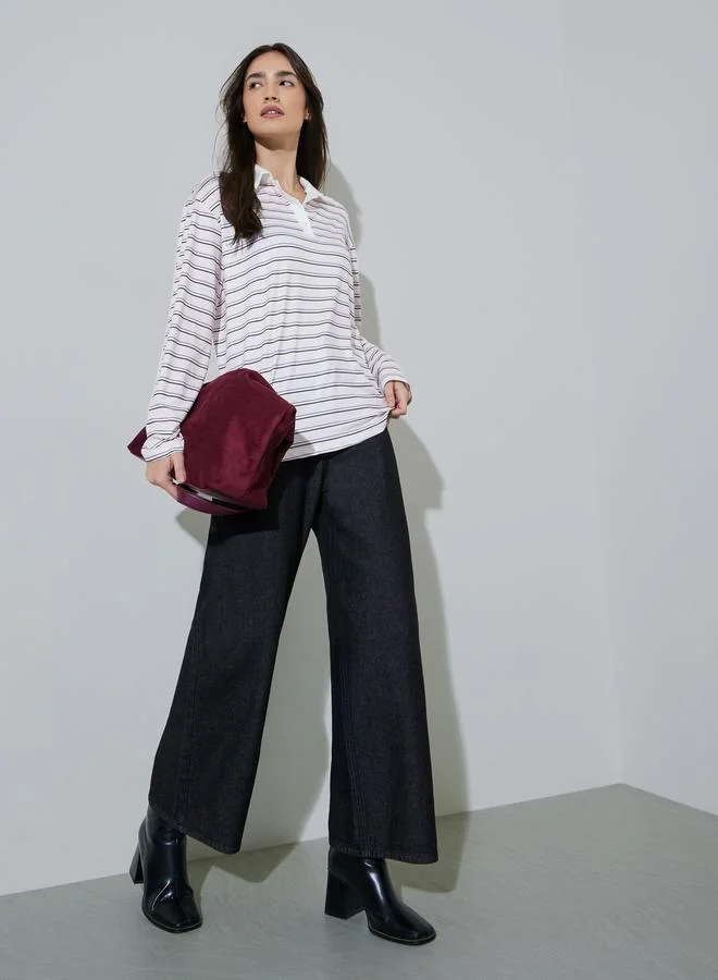 Styli  Multi-Color Striped Polo Neck Oversize T-shirt for Women | Best Price UAE