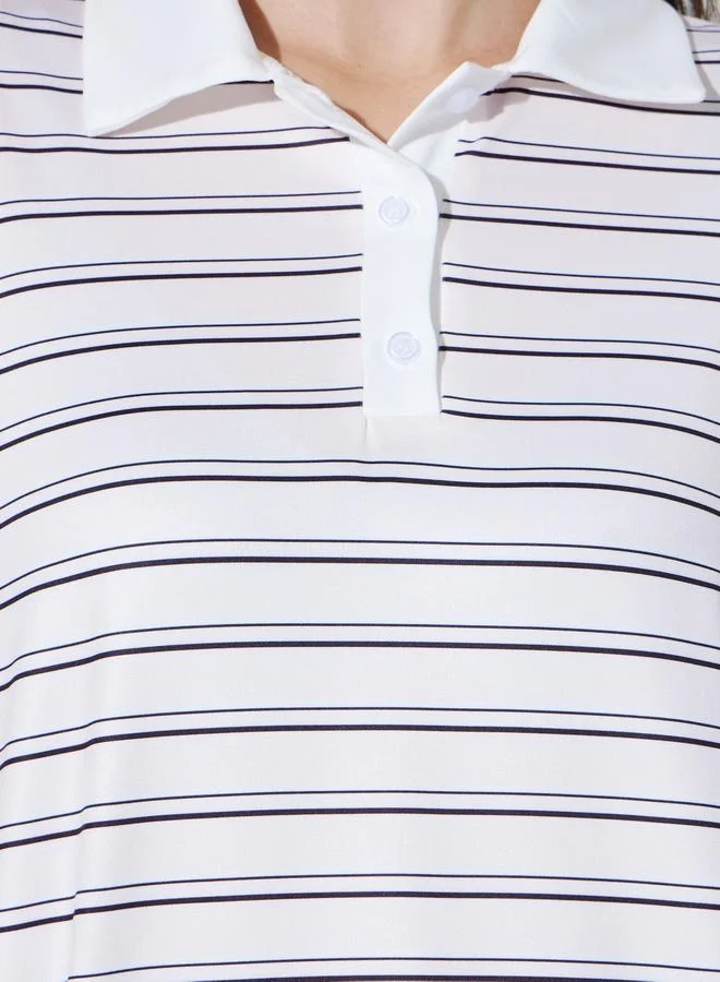 Styli  Multi-Color Striped Polo Neck Oversize T-shirt for Women | Best Price UAE