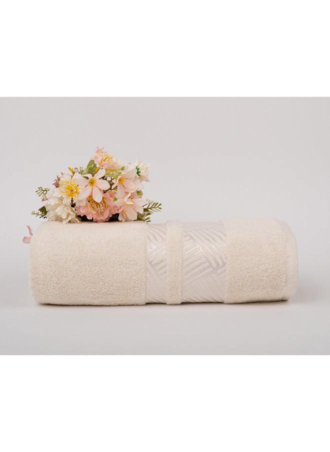 White Rose TRACK - 500 GSM - 100% Cotton Terry - Jacquard Border- 1 Bath Sheet 80X160 cm- Luxury Touch - Extra Absorbent- Cream  - Image 1
