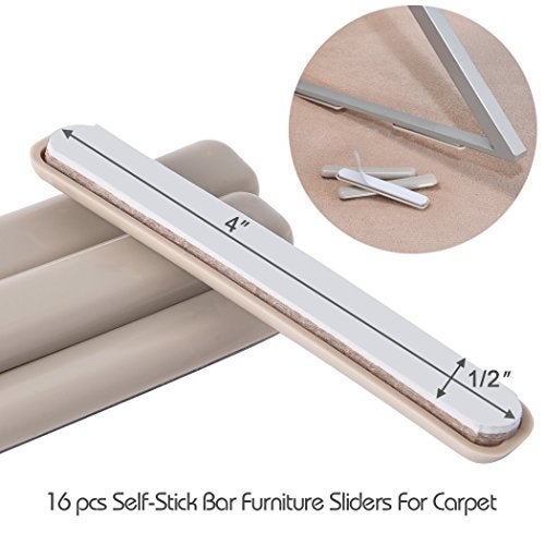 Ezprotekt 16 Pack Self-Stick Furniture Movers Sliders Strip for Carpet, 1/2 x 4 inch Rectangular Furniture Moving Pads, Self Adhesive Strip Sliders Gliders for Chair Table Desk Sofa Couch (Beige) - Image 4