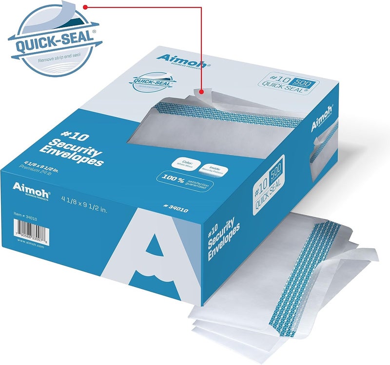 Aimoh 500#10 Security Self Seal Envelopes, Windowless, Premium Security Tint Pattern, Ultra Strong Quick Seal Closure, EnveGuard, Size 4-1/8 x 9-1/2", White, 24LB, 500 Count(34010) - Image 5