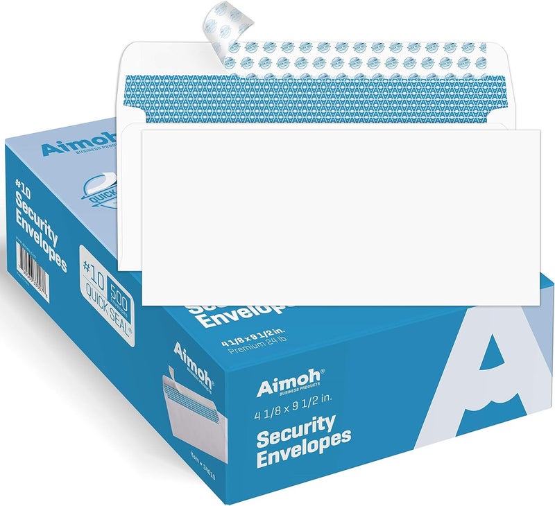 Aimoh 500#10 Security Self Seal Envelopes, Windowless, Premium Security Tint Pattern, Ultra Strong Quick Seal Closure, EnveGuard, Size 4-1/8 x 9-1/2", White, 24LB, 500 Count(34010) - Image 1