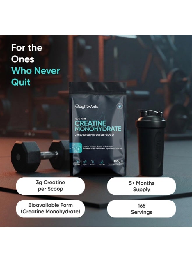 WeightWorld Creatine Monohydrate Powder 500g - 165 Servings - 200 Mesh Micronised Creatine Powder - 5+ Months Supply - Unflavoured, Vegan-Friendly, & Easy to Mix - Scoop Included - for Both Men & Women - Image 2