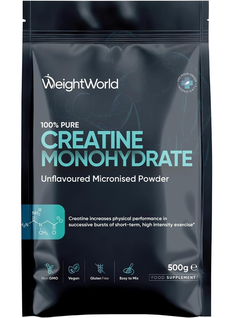 WeightWorld Creatine Monohydrate Powder 500g - 165 Servings - 200 Mesh Micronised Creatine Powder - 5+ Months Supply - Unflavoured, Vegan-Friendly, & Easy to Mix - Scoop Included - for Both Men & Women - Image 1