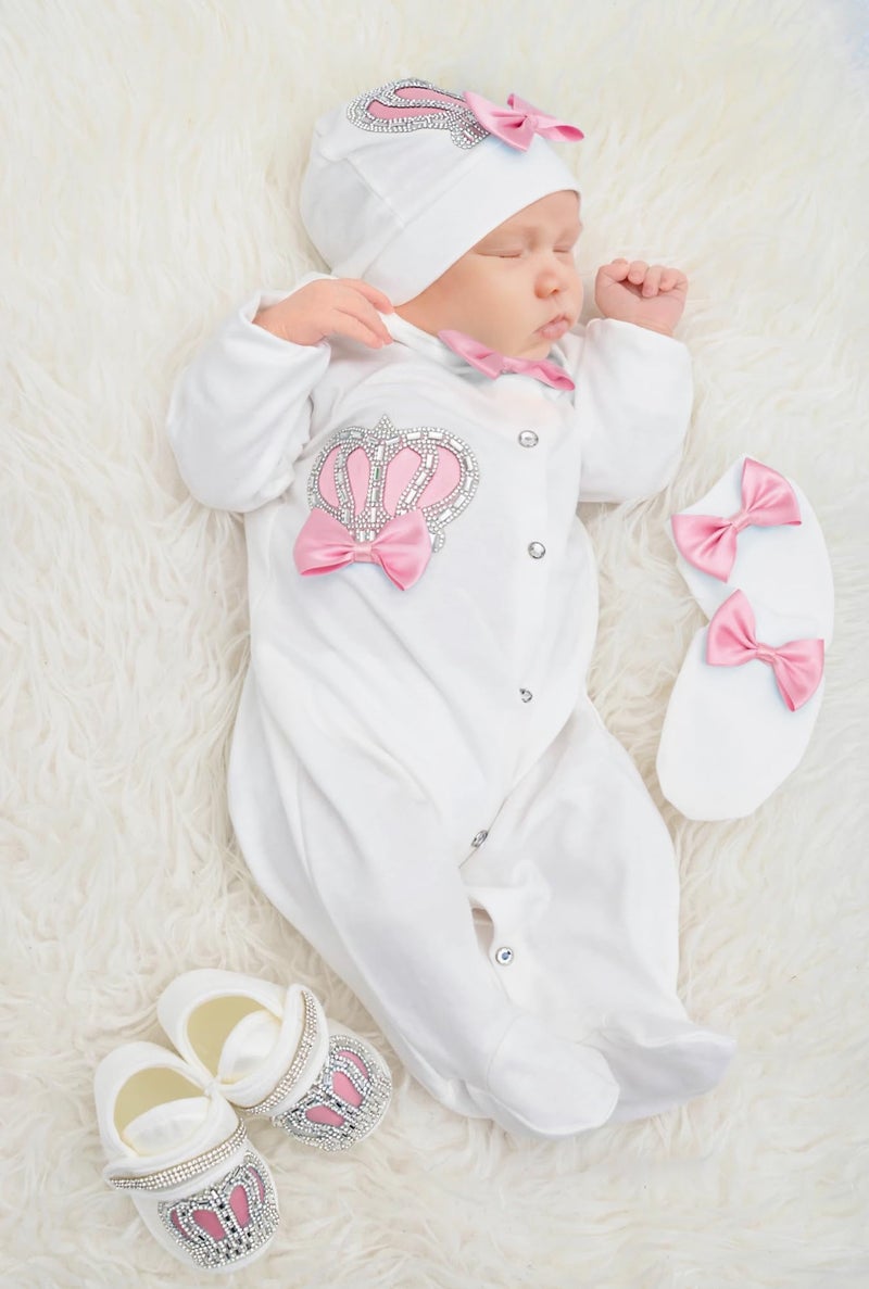 Lilax Baby Girl Newborn Crown Jewels Layette 4 Piece Gift Set 0-3 Months Pink - Image 2