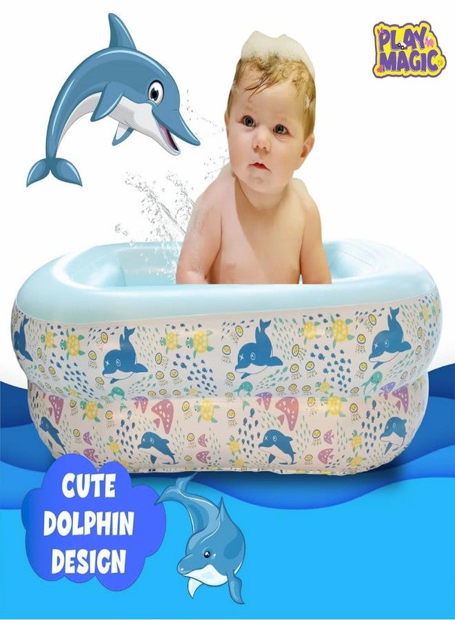 PlayMagic AquaBub Dolphin Rectangular Inflatable Bathtub|Swimming Pool with Leg Support|Soft Material Portable Bath Tub|Travel Bathing Tub|Outdoor Toy for Kids 6-24 Months|Birthday Gift - Image 2