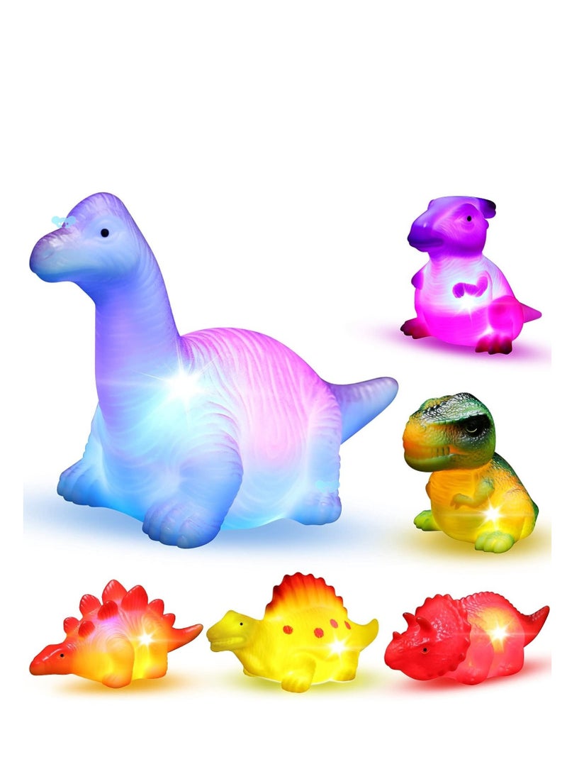 دوركو 6 حزم الإضاءة العائمة ديناصور حمام لعب مجموعة ، وميض لون تغيير الضوء في الماء ، الأطفال الرضع الأطفال طفل طفل ما قبل المدرسة حوض استحمام يونيكورن حمام لعبة - Image 1