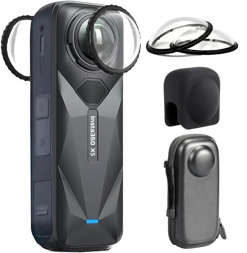 ZODUCT Insta 360 X5 Dual Lens Protector Guard Tempered Glass with Lens Cap & Storage Bag | Dustproof Scratch Resistant Protective Cover | Action Camera Accessories (X5 Lens + Lens Cap + Camera Bag) - Image 1