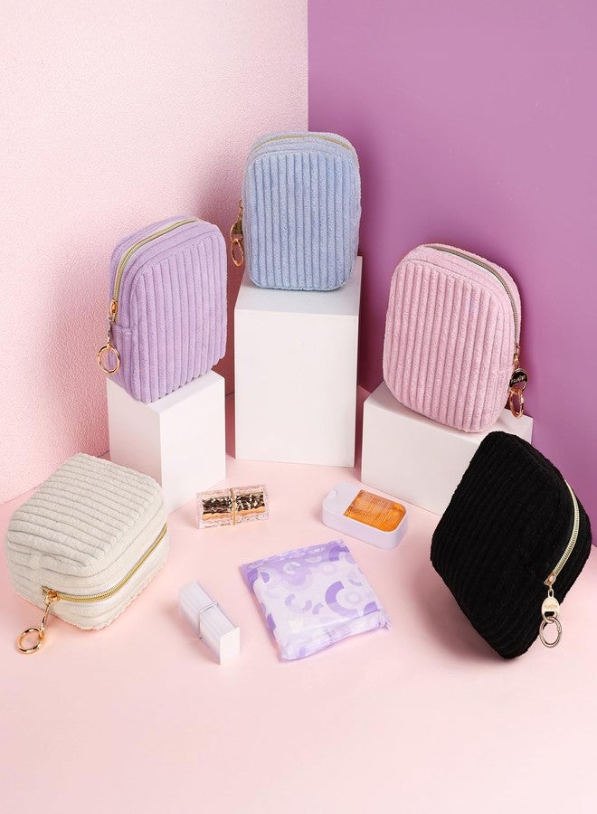 Playexen Period Bag for Teen Girls, Corduroy Sanitary Napkin Storage Bag, Fluffy Menstrual Pad PouchTampon Holder for Purse (Black - Image 5