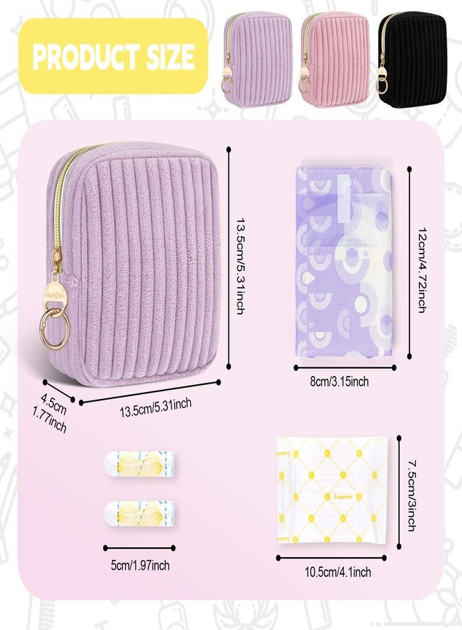 Playexen Period Bag for Teen Girls, Corduroy Sanitary Napkin Storage Bag, Fluffy Menstrual Pad PouchTampon Holder for Purse (Black - Image 2