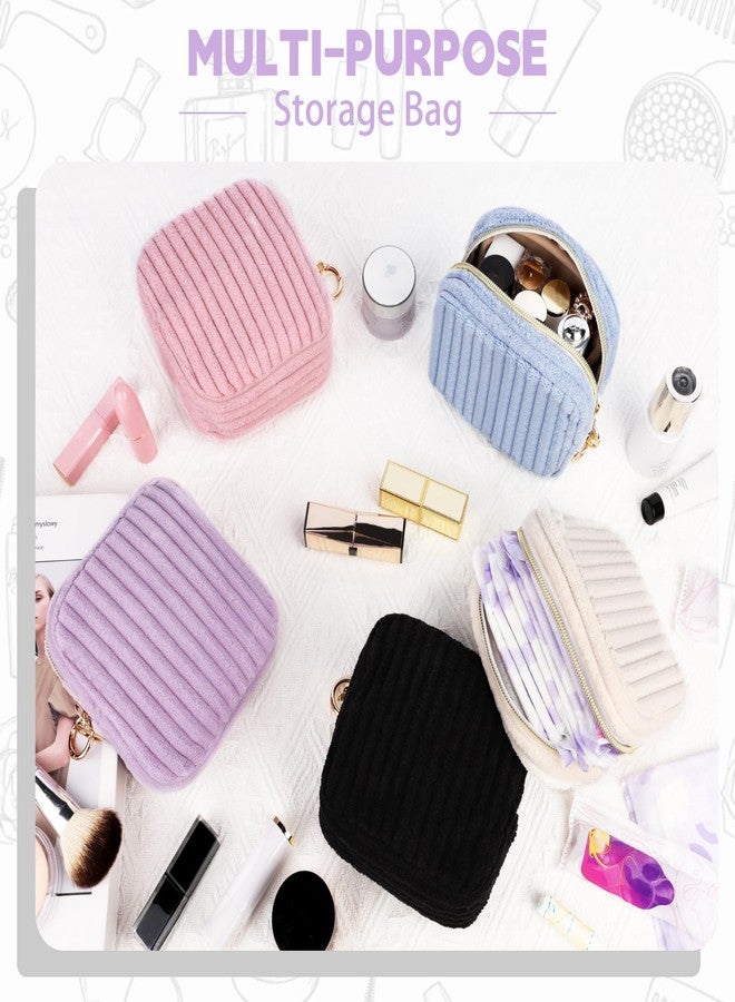 Playexen Period Bag for Teen Girls, Corduroy Sanitary Napkin Storage Bag, Fluffy Menstrual Pad PouchTampon Holder for Purse (Black - Image 4