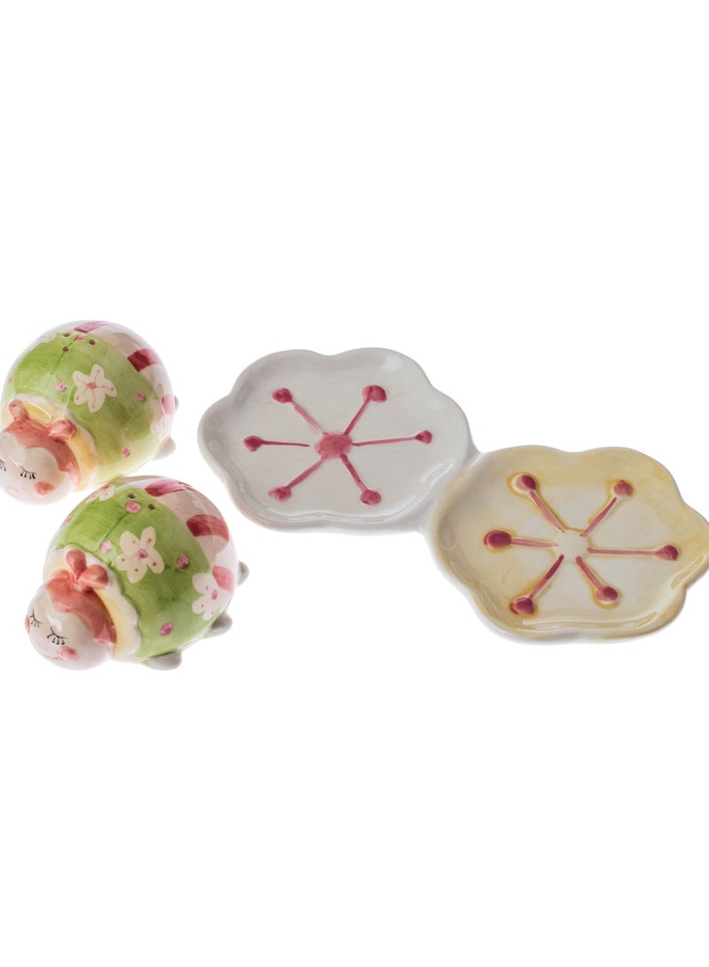 دانيا طقم علبه ملح و فلفل سيراميك ديكور خنفساء ملونة - Image 2