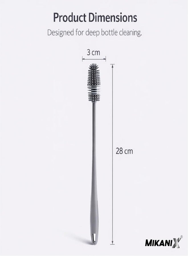 MIKANIX Silicone Bottle Cleaning Brush with Long Handle | Flexible Deep Cleaning Brush for Water Bottles |Baby Bottles, Flasks & Glassware | Reusable Kitchen | Bottles Cleaner (Pack of 2) - Image 2