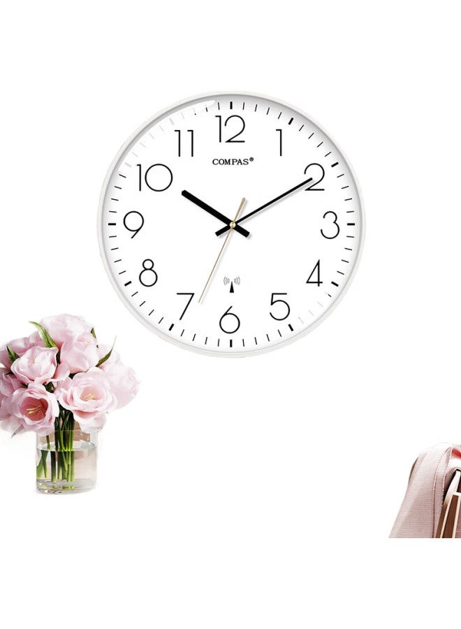 Compas (Compas) Radio-Controlled Clock Automatic Silent Classroom Wall Clock Living Room Clock Table Wall-Mounted C6219B Pure White 35Cm - Image 3