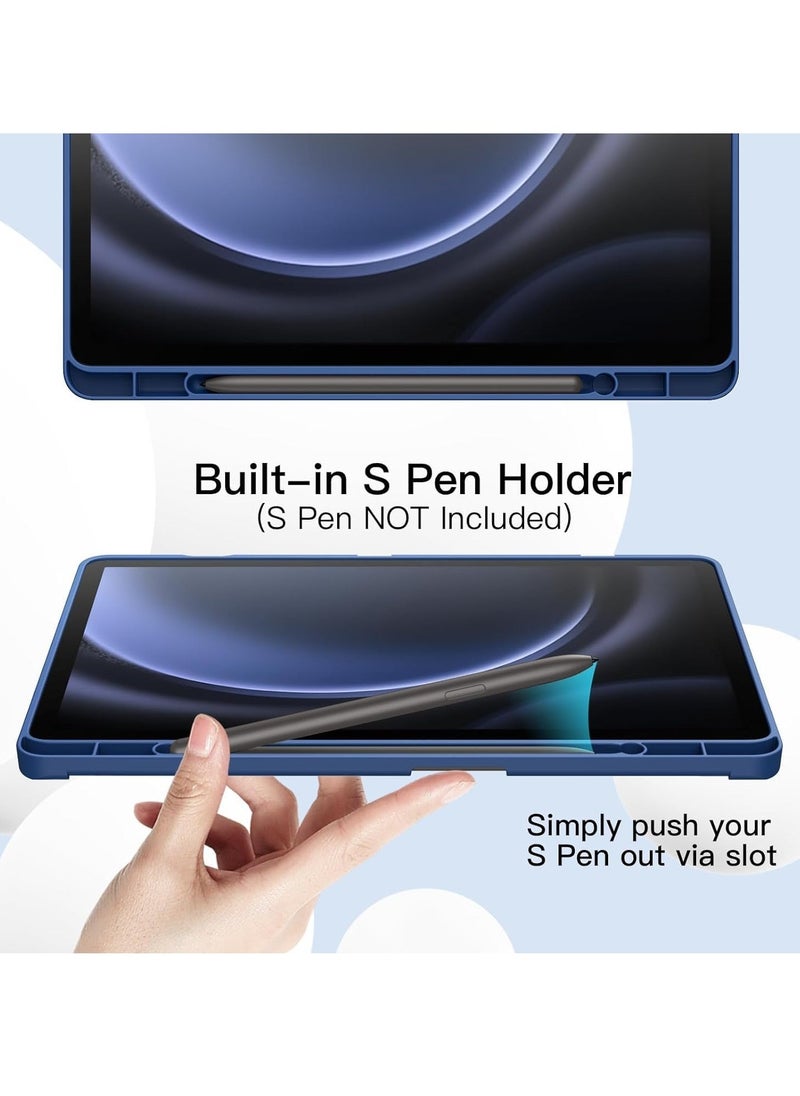 vesus Soft TPU Tri-Fold Stand Case for Samsung Galaxy Tab S9 FE 10.9-Inch with S Pen Holder - Auto Wake/Sleep - Navy Blue - Image 2
