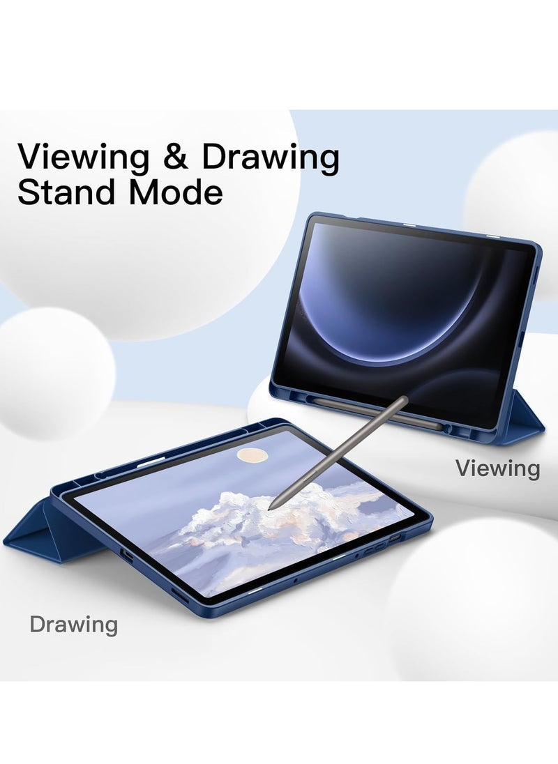 vesus Soft TPU Tri-Fold Stand Case for Samsung Galaxy Tab S9 FE 10.9-Inch with S Pen Holder - Auto Wake/Sleep - Navy Blue - Image 5