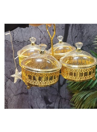 A very chic gold snack and sweets carrier for serving to your family and guests, with an acrylic cover and a crystal handle. A high-quality imported product. - pzsku/Z3E03F074A8CCEEFBD8E0Z/45/1742252101/600f4d85-9ede-4b03-b0f7-d0887ac6d32e