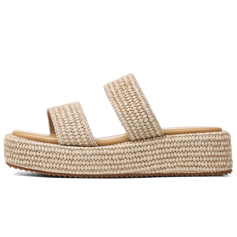 EQAUDES Raffia Platform Sandals for Women Slip on Summer Wedge Espadrilles Open Toe Dressy Vacation Shoes Cute Flatform Slides Beach Essentials - Image 1