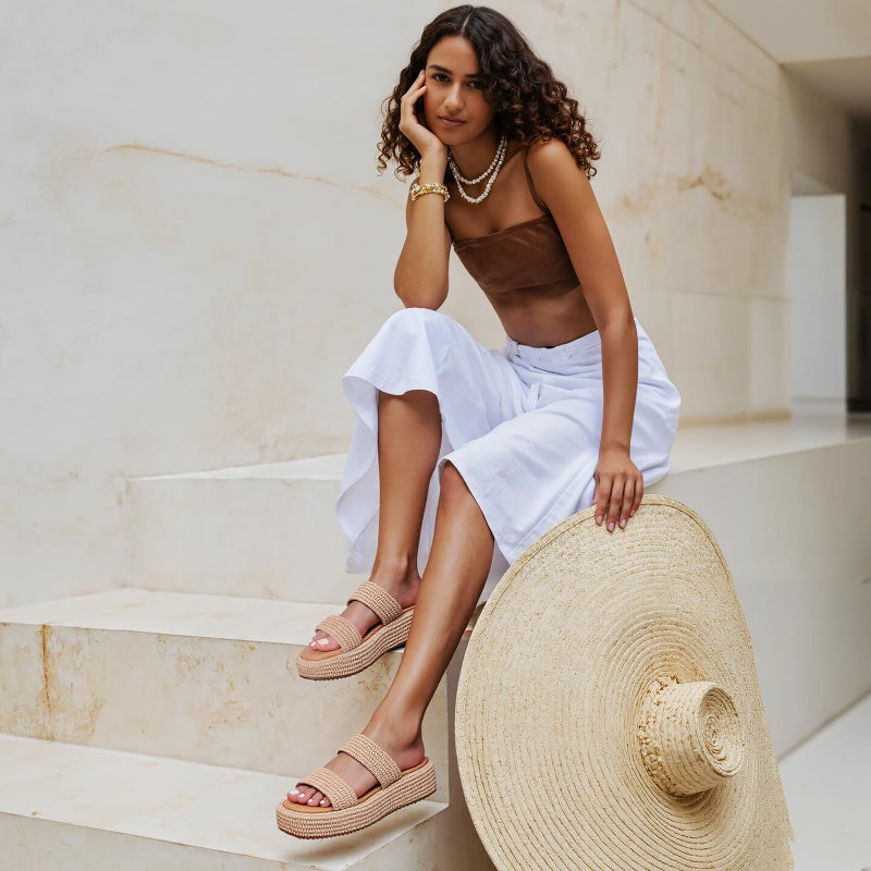EQAUDES Raffia Platform Sandals for Women Slip on Summer Wedge Espadrilles Open Toe Dressy Vacation Shoes Cute Flatform Slides Beach Essentials - Image 5
