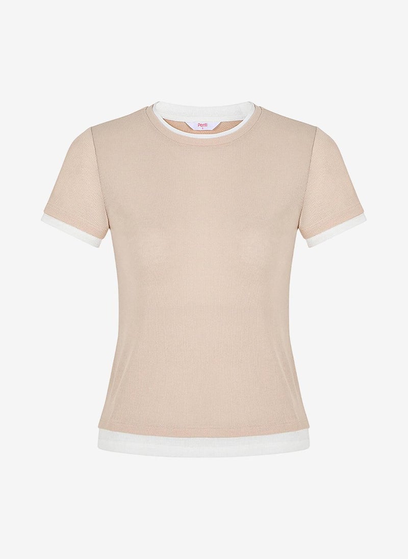 Penti Women Basic Layer Short Sleeve T-Shirt Pastel Beige - Image 4