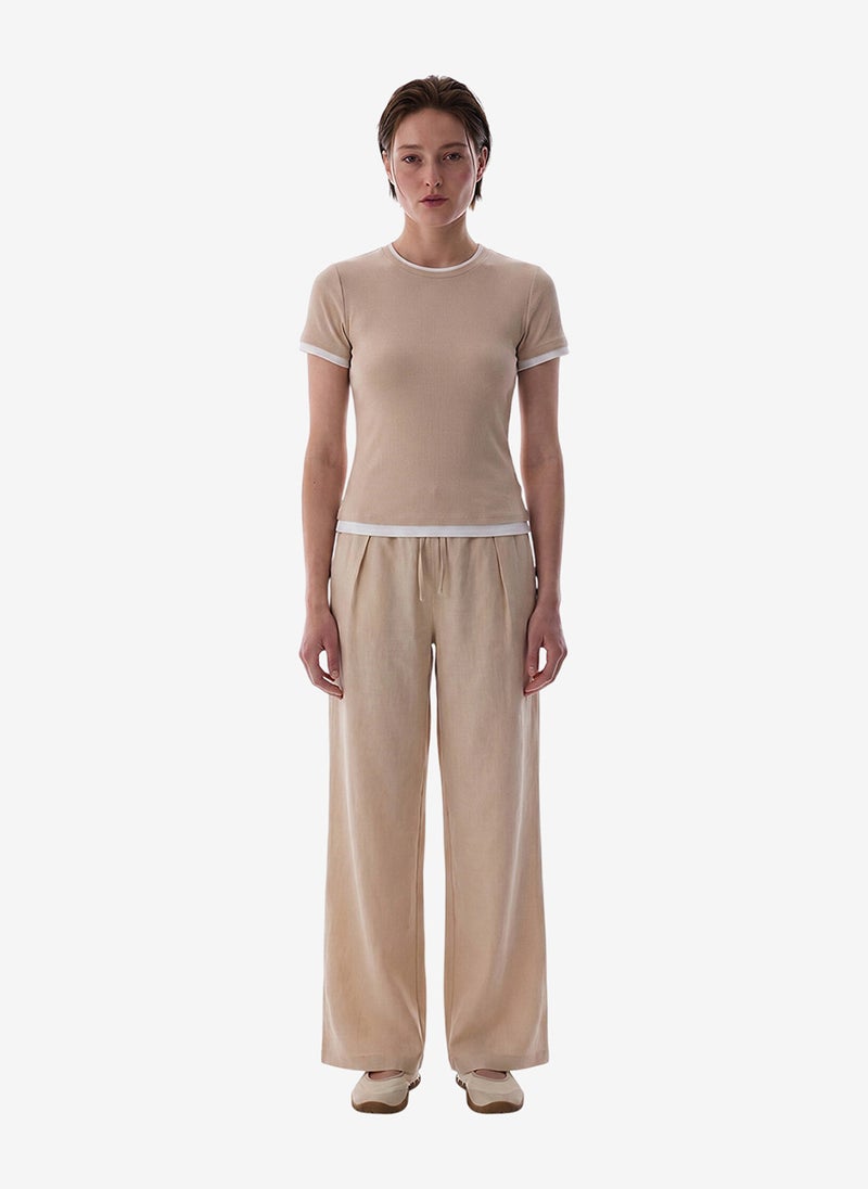 Penti Women Basic Layer Short Sleeve T-Shirt Pastel Beige - Image 1
