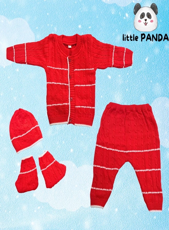 little PANDA Premium Baby Sweater Set for Winter | Woolen Long Sleeves Sweater, Full Pant, Cap & Socks Pair | Warm Knitted Wool Set for Baby Boys & Girls (IN, Age, 0 Months, 3 Months, Red) - Image 4