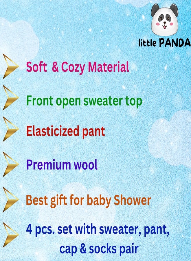 little PANDA Premium Baby Sweater Set for Winter | Woolen Long Sleeves Sweater, Full Pant, Cap & Socks Pair | Warm Knitted Wool Set for Baby Boys & Girls (IN, Age, 0 Months, 3 Months, Red) - Image 3