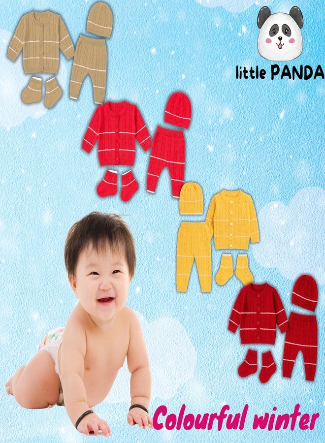 little PANDA Premium Baby Sweater Set for Winter | Woolen Long Sleeves Sweater, Full Pant, Cap & Socks Pair | Warm Knitted Wool Set for Baby Boys & Girls (IN, Age, 0 Months, 3 Months, Red) - Image 2