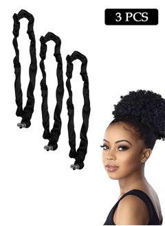 3 Pcs Silk Hair Ties, Adjustable Slip Hair Ties, Easy Use Hair Accessories for Thick Curly Natural Hair (Black)