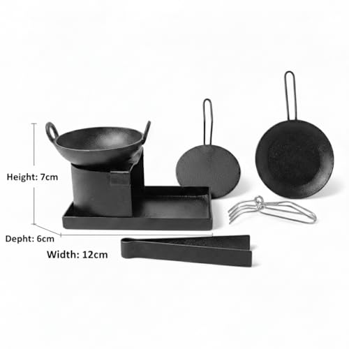 LALLA Pure Ironn Miniature Kitchen Set Real Cooking Miniature Kitchen Set Pretend Play Iron Set Real Cooking Set for Kids Real Cooking Iron Set (Multicolour) (Black, 6pcs (Small)) - Image 2