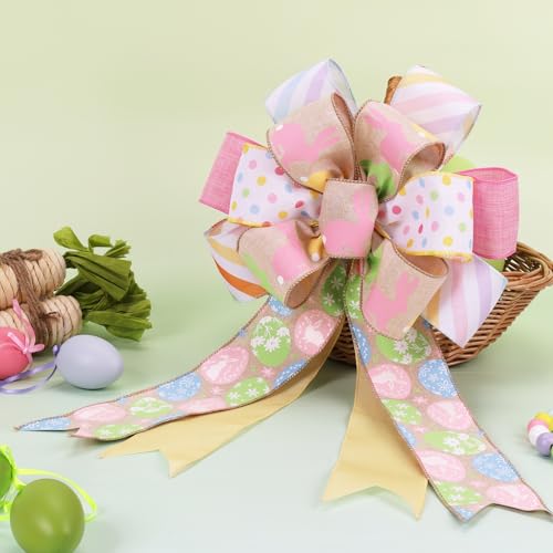 LaRibbons Easter Ribbon Wired 6 Rolls 2.5 Inch x 36 Yards TTL, Eggs and Bunny Easter Ribbons for Baskets, Striped and Polka Dot Wide Ribbons for Crafts Spring Wreath Gift Wrapping Bow Decoration - Image 2
