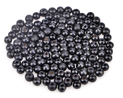 AD Beads Wood Spacer Loose Wooden Craft Beads Big Hole Beads Assorted for Necklace Bracelet Craft Making Decoration (8x10mm 200pcs, Black) - Image 1
