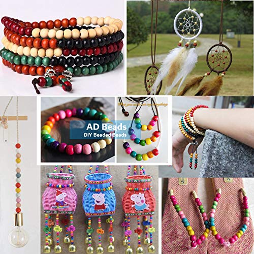 AD Beads Wood Spacer Loose Wooden Craft Beads Big Hole Beads Assorted for Necklace Bracelet Craft Making Decoration (8x10mm 200pcs, Black) - Image 5