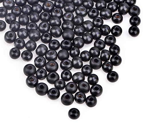 AD Beads Wood Spacer Loose Wooden Craft Beads Big Hole Beads Assorted for Necklace Bracelet Craft Making Decoration (8x10mm 200pcs, Black) - Image 2