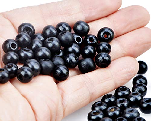AD Beads Wood Spacer Loose Wooden Craft Beads Big Hole Beads Assorted for Necklace Bracelet Craft Making Decoration (8x10mm 200pcs, Black) - Image 4