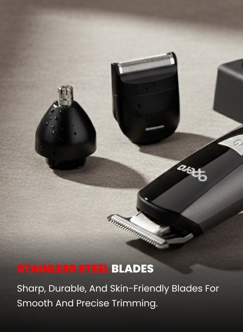 أوجيرا طقم العناية 8 في 1 القابل لإعادة الشحن – ماكينة حلاقة احترافية متعددة الوظائف مع ملحقات للّحية والأنف والأذن والجسم، شفرات ستانلس ستيل دقيقة، بطارية قابلة لإعادة الشحن، تشغيل منخفض الضوضاء – موديل OG2004HT، أسود - Image 3