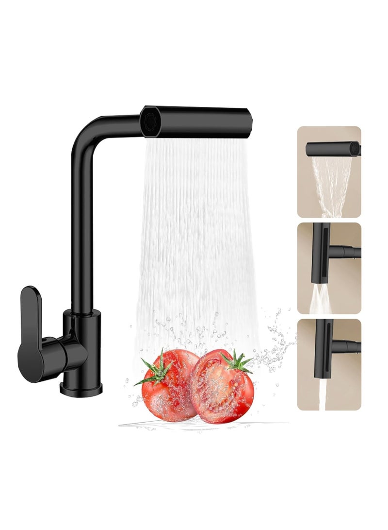 Matte Black Waterfall Kitchen Faucet with Pull Out Sprayer 360° Swivel Single Handle 4 Modes Stainless Steel 1 Hole Sink Mixer Tap Anti Splash Hot Cold Water - Image 1