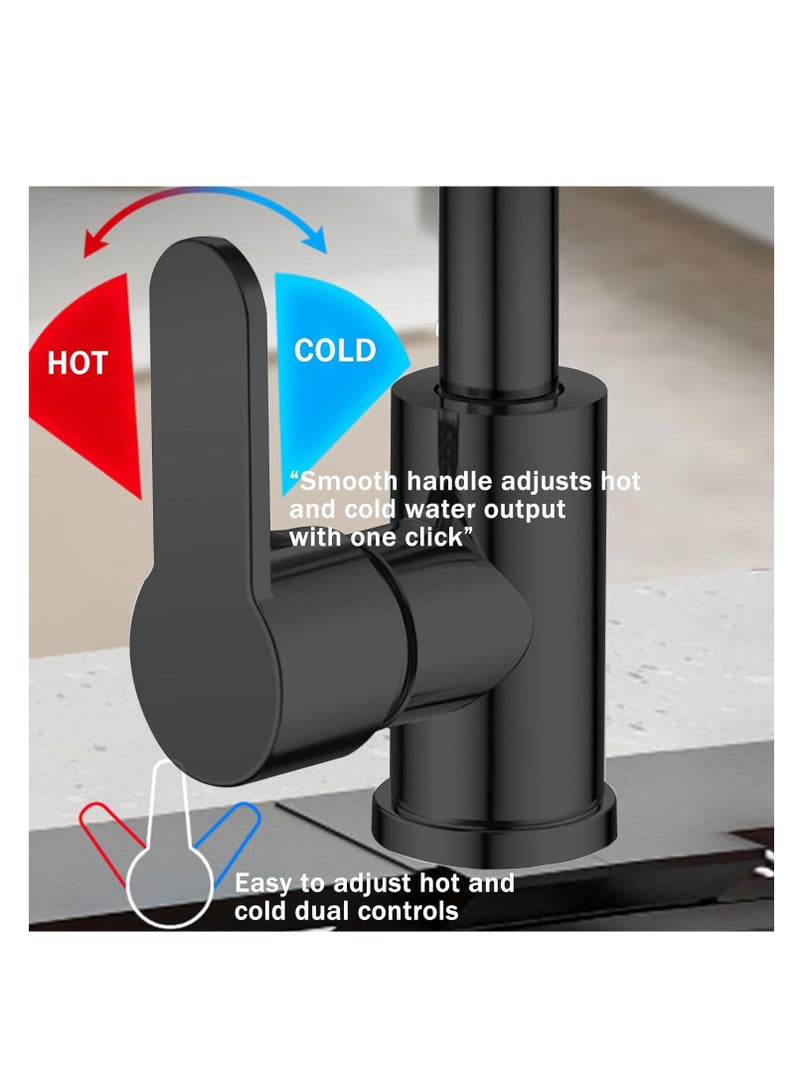 Matte Black Waterfall Kitchen Faucet with Pull Out Sprayer 360° Swivel Single Handle 4 Modes Stainless Steel 1 Hole Sink Mixer Tap Anti Splash Hot Cold Water - Image 2