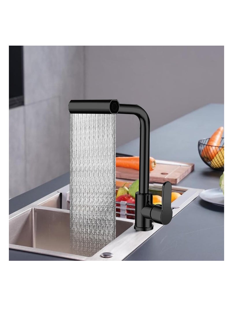 Matte Black Waterfall Kitchen Faucet with Pull Out Sprayer 360° Swivel Single Handle 4 Modes Stainless Steel 1 Hole Sink Mixer Tap Anti Splash Hot Cold Water - Image 3