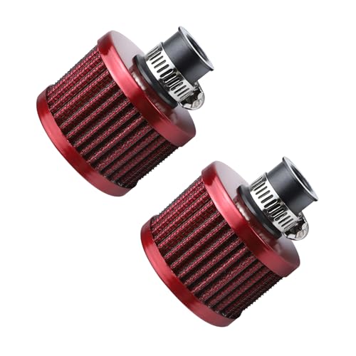 Hbxdeco 2PCS Air Filter Valve Cover Breather Filter 12mm Cold Air Intake Filter Breather Vent Crankcase Breather Universal Breather Filter for Car and Motorcycle Car Accessories Red - Image 1