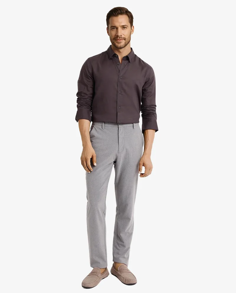 Rare Rabbit Rare Rabbit Men Dub Grey Cotton Fabric Full Sleeve Regular Collar Regular Fit Plain Shirt