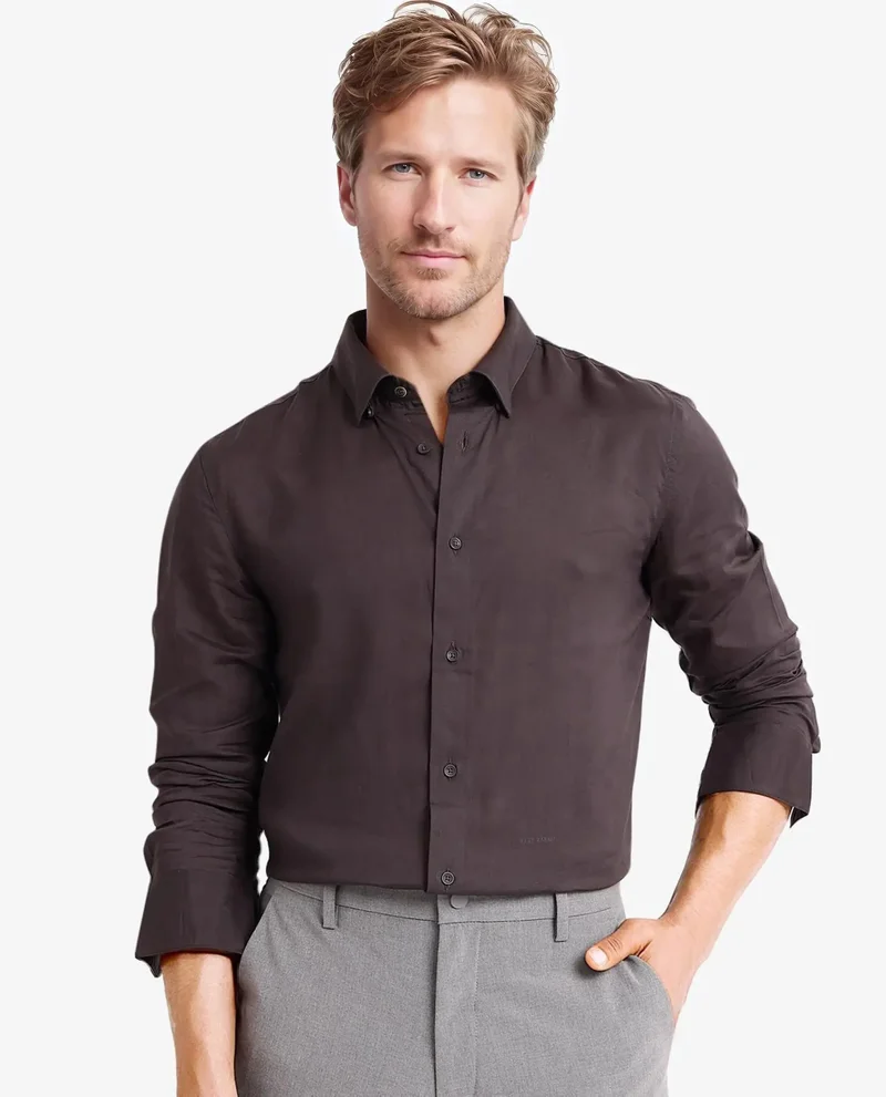 Rare Rabbit Rare Rabbit Men Dub Grey Cotton Fabric Full Sleeve Regular Collar Regular Fit Plain Shirt
