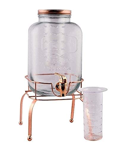 LVOOK Dispenser Imported Glassware Mason Jar Juice Water White Gold Beverage with Golden Tap and Golden Stand 5 Liter 1 Piece - Image 1