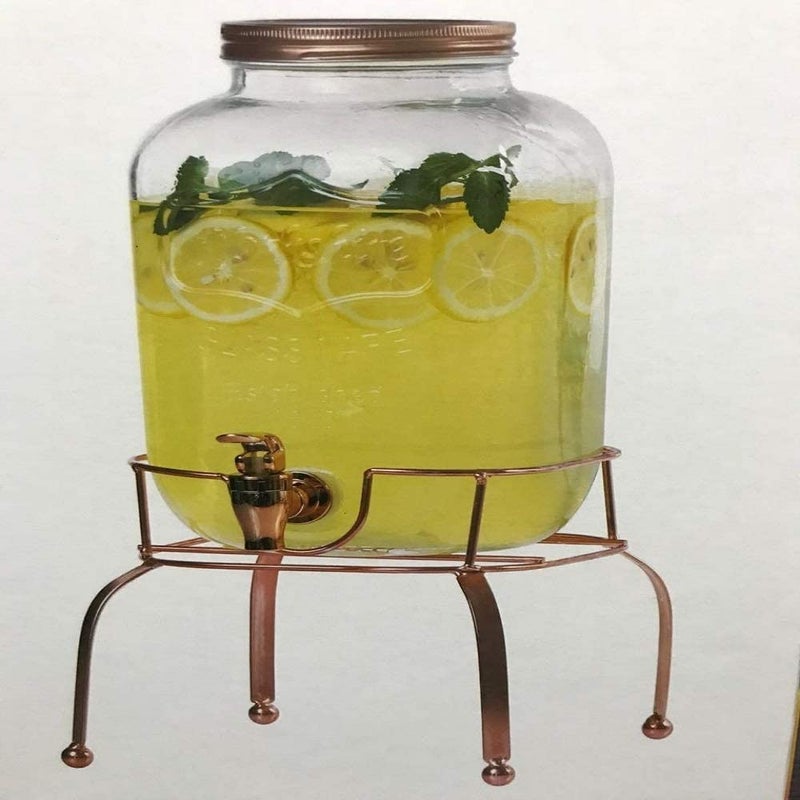 LVOOK Dispenser Imported Glassware Mason Jar Juice Water White Gold Beverage with Golden Tap and Golden Stand 5 Liter 1 Piece - Image 4