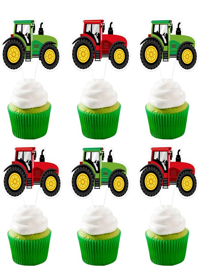 Ercadio 24 PCS Double Sided Tractor Cupcake Toppers - Boy's Birthday Cupcake Toppers - Farm Party Decoration - Tractor Theme Party Decor Supplies - Image 1